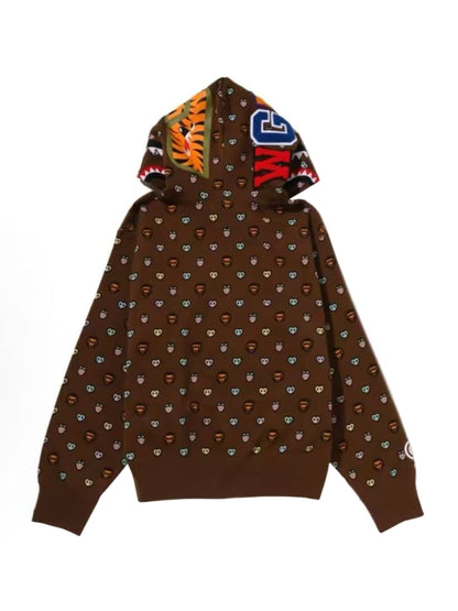 Bape Milogram Sweets Pattern Shark Full Zip Hoodie Brown