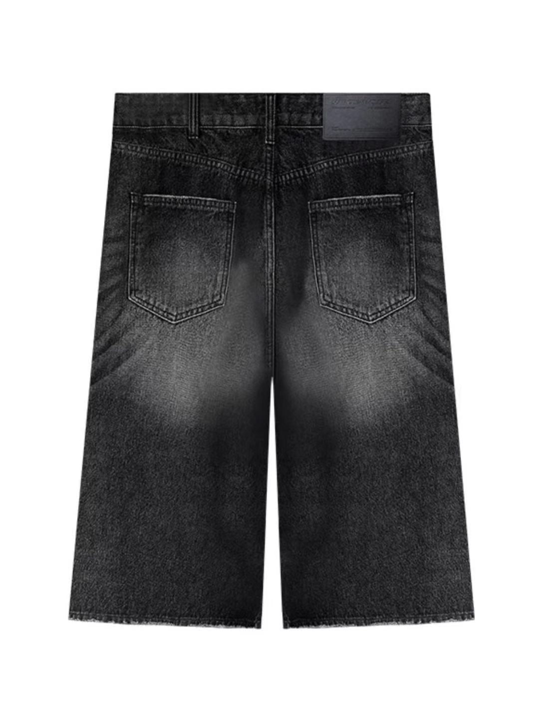 Pls DONT BLINK Retro Distressed Denim Shorts Washed Black