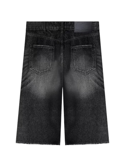 Pls DONT BLINK Retro Distressed Denim Shorts Washed Black