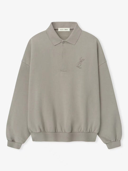 Essentials 25 Holiday Embroidered Classic Polo Sweatshirt Smoke Grey