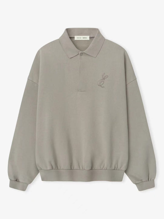 Essentials 25 Holiday Embroidered Classic Polo Sweatshirt Smoke Grey