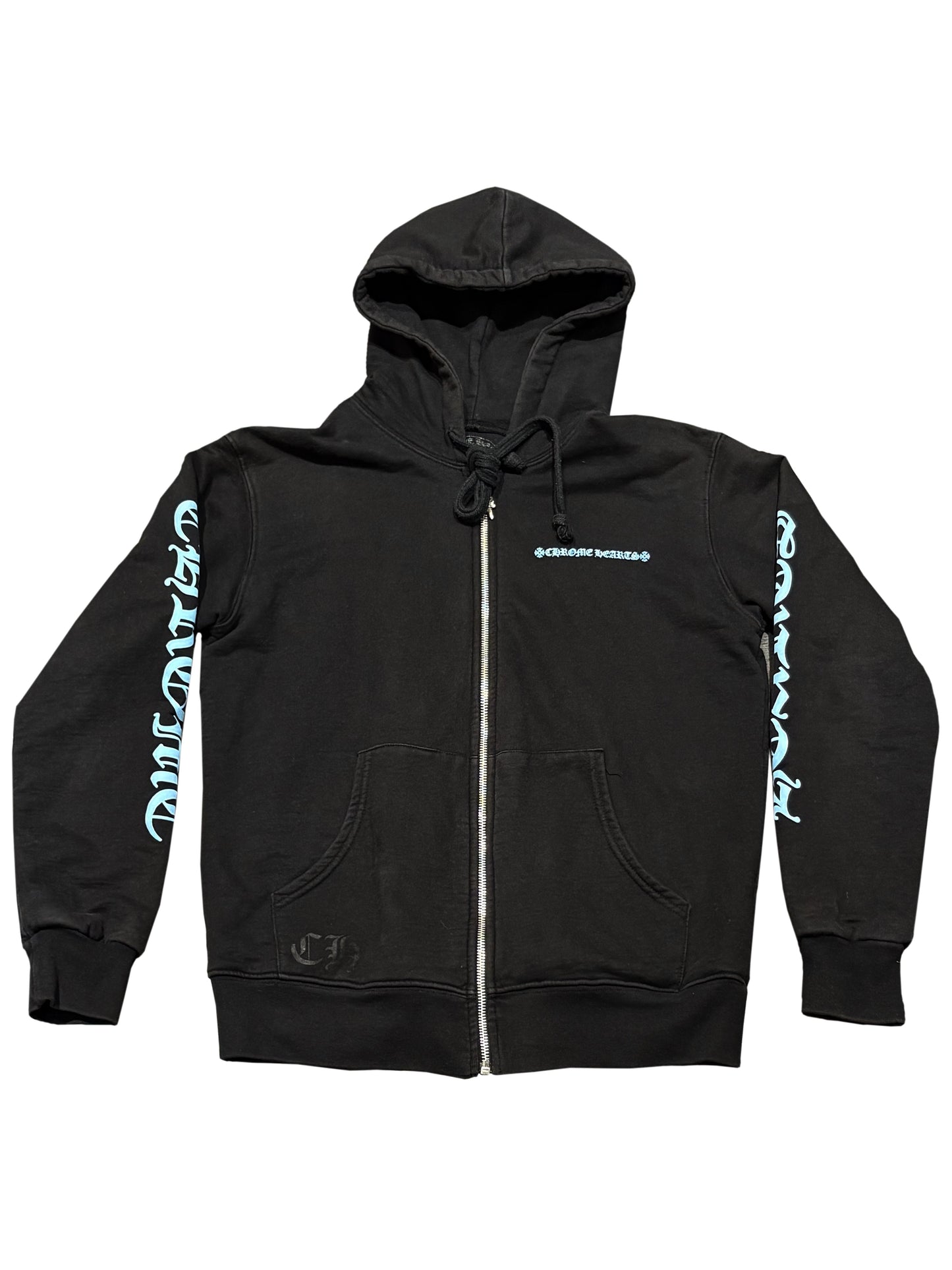 Chrome Hearts Miami Blue Script Sleeve Scroll Logo Zip Hoodie Black S C118487045-Used