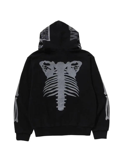 Bape Skeleton Shark Heavy Washed Cropped Fit Zip Hoodie Black