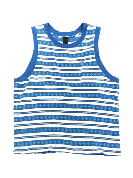 Chrome Hearts White Blue Stripe Script Women Vest Blue M C119017152-Used