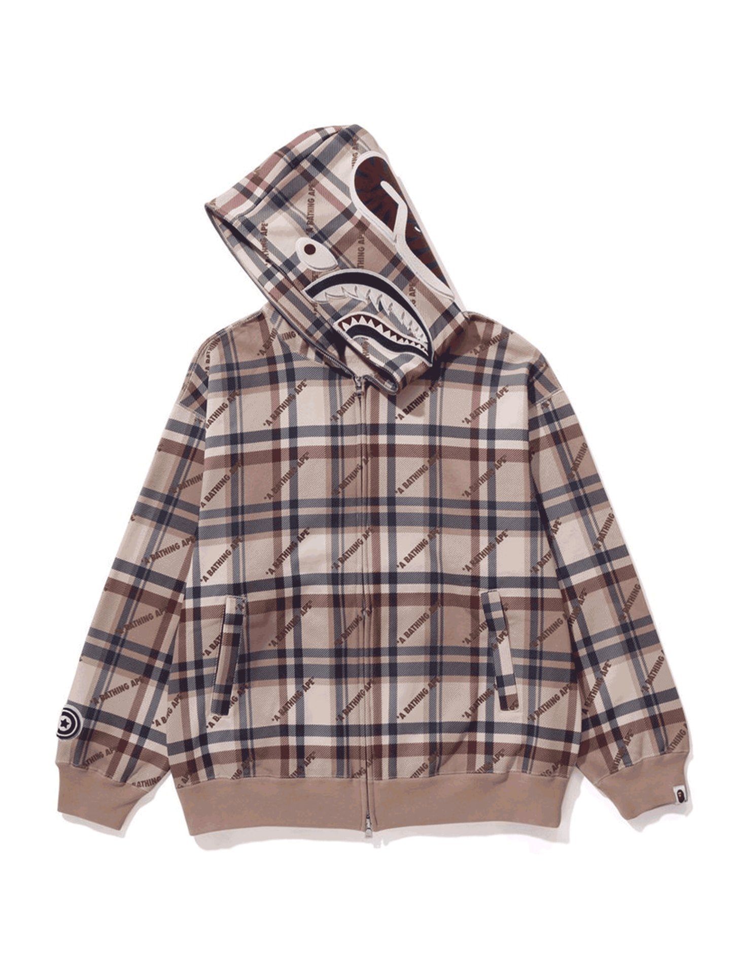 A Bathing Ape Logo Check Pattern Shark Full Zip Hoodie