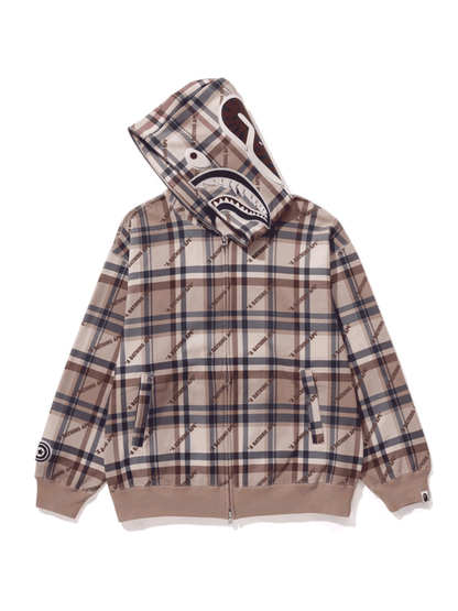 A Bathing Ape Logo Check Pattern Shark Full Zip Hoodie