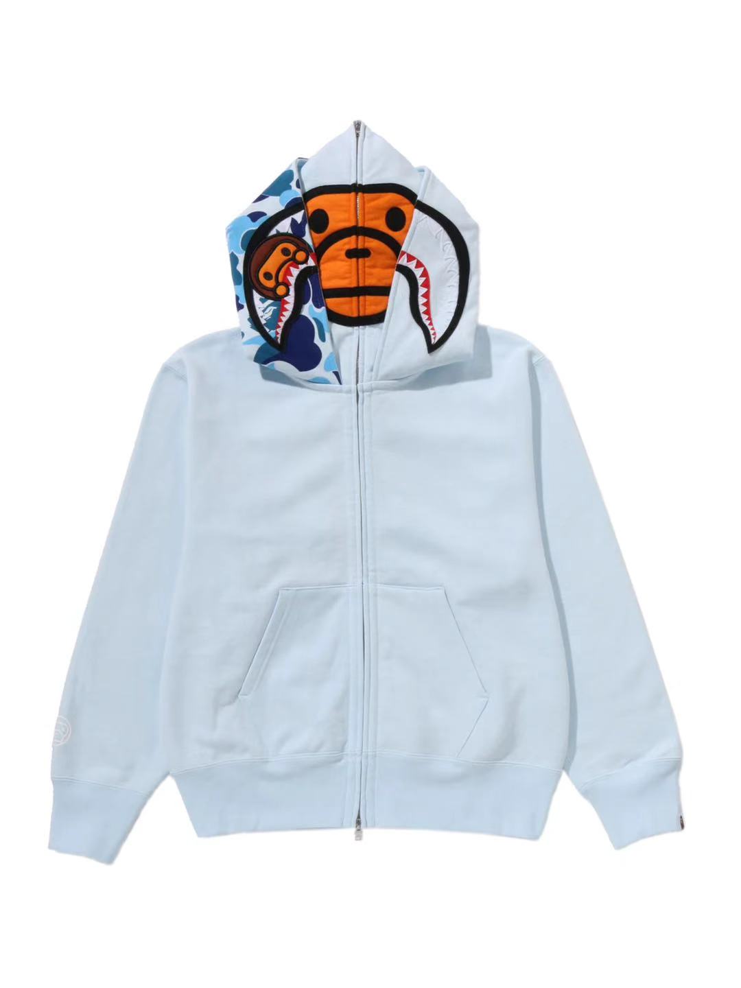 Bape Milo Shark Full Zip Double Hoodie Ladies Blue