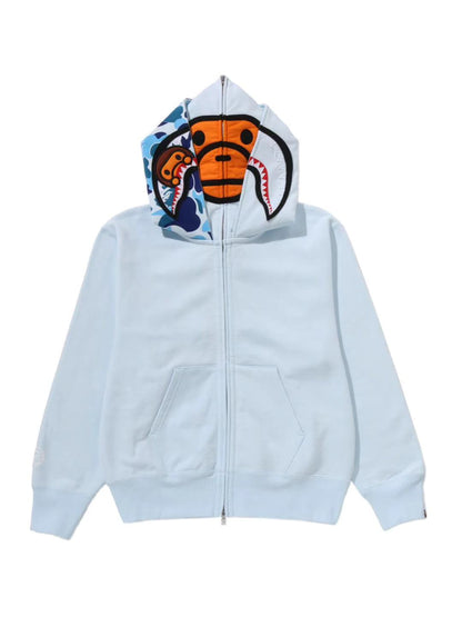 Bape Milo Shark Full Zip Double Hoodie Ladies Blue