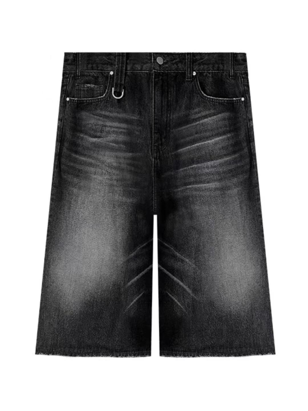 Pls DONT BLINK Retro Distressed Denim Shorts Washed Black