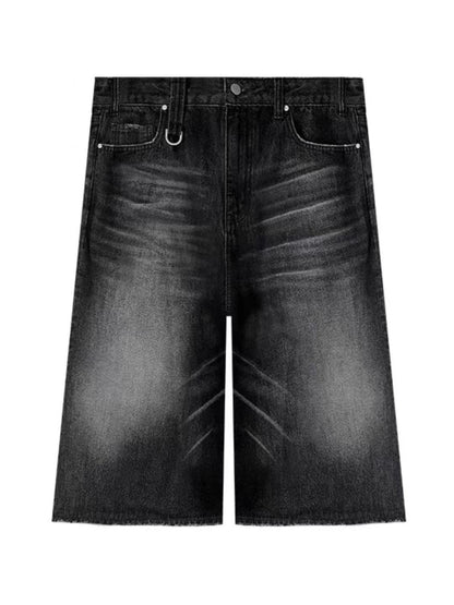 Pls DONT BLINK Retro Distressed Denim Shorts Washed Black