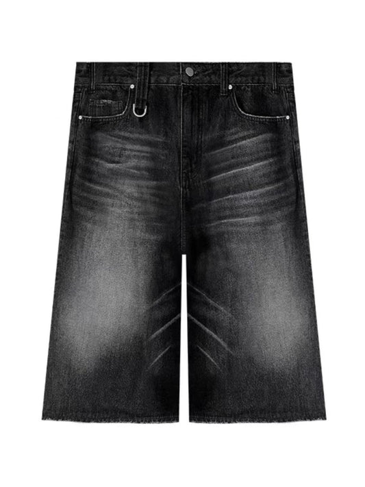 Pls DONT BLINK Retro Distressed Denim Shorts Washed Black