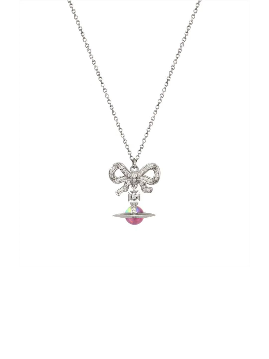 Vivienne Westwood Octavie Pendant Necklace Platinum White Pink