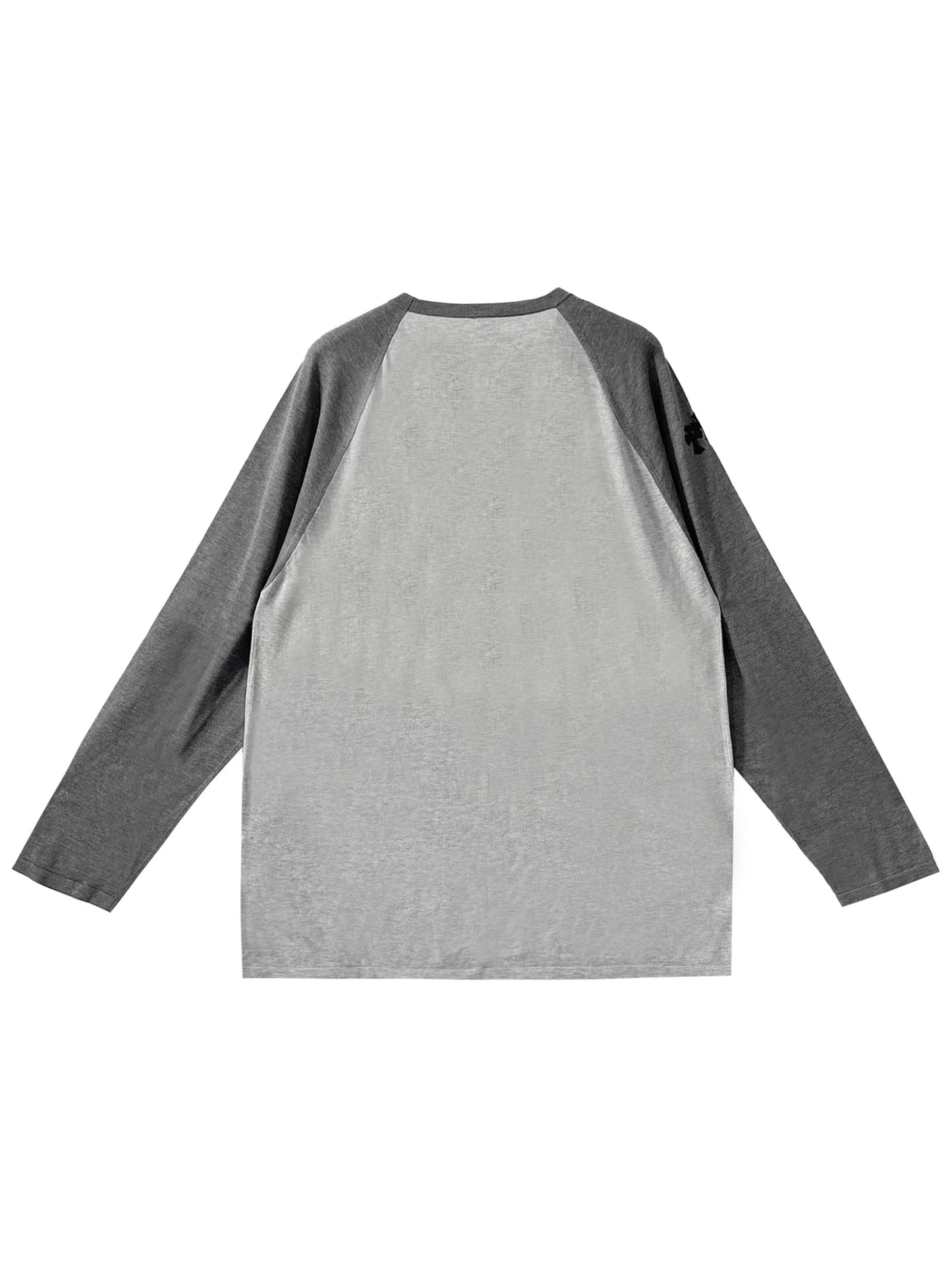Chrome Hearts Mixed Emotions CH Logo Embroidered Triple Cross Patched on Sleeve Raglan Two Tone Knit LS Sleeve Light Grey