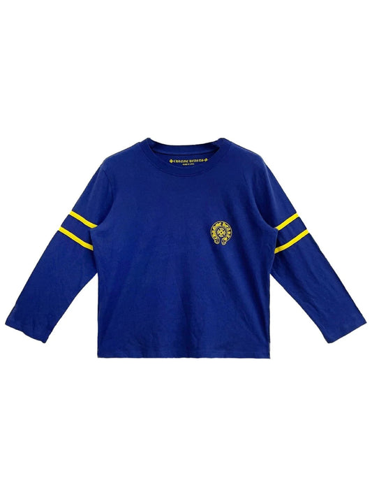 Chrome Hearts Yellow Stripe Sleeve Horseshoe Logo Front 33 Back LS Tee Blue
