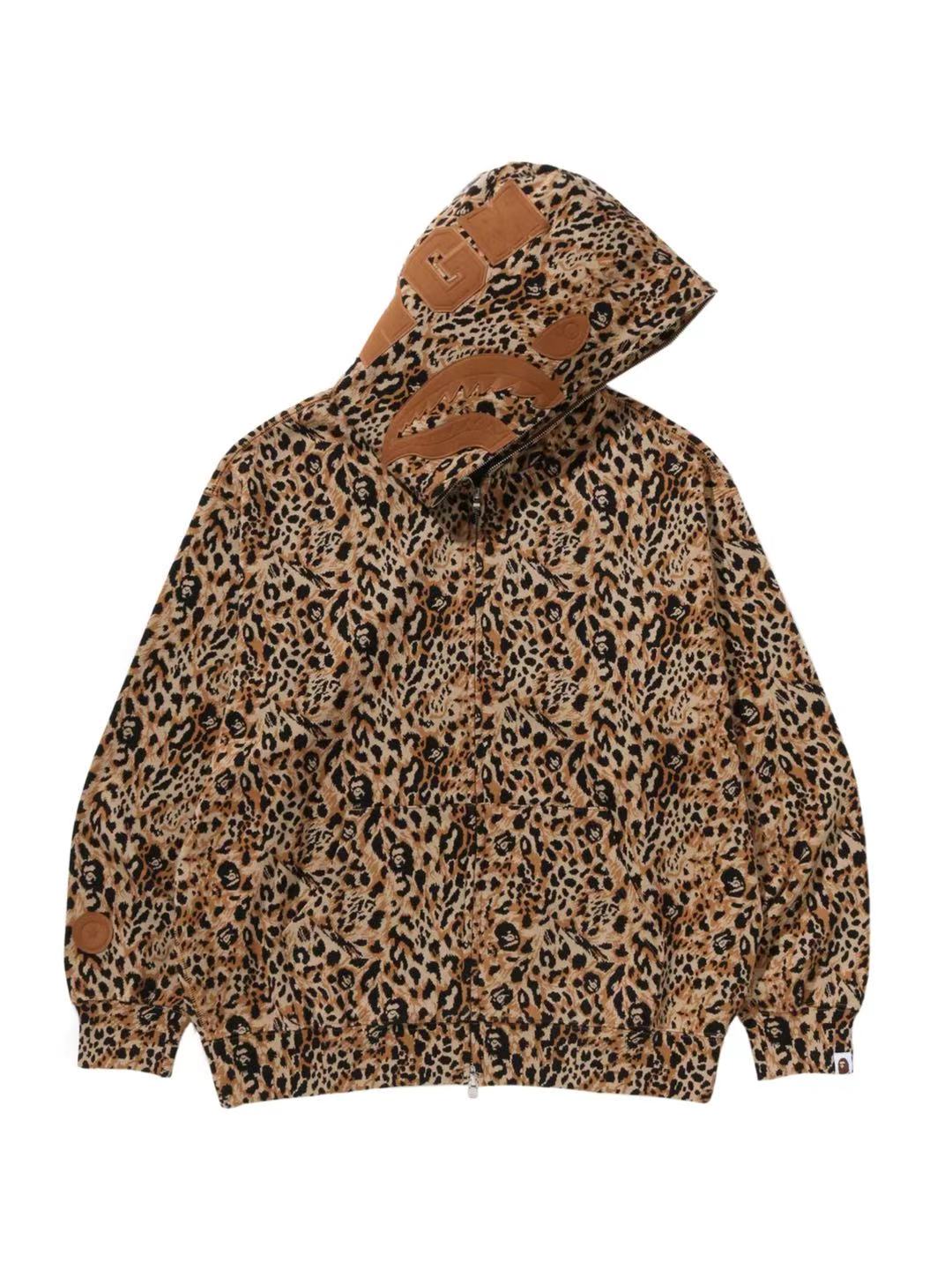 Bape Wild Leopard Pattern Shark Full Zip Hoodie Brown