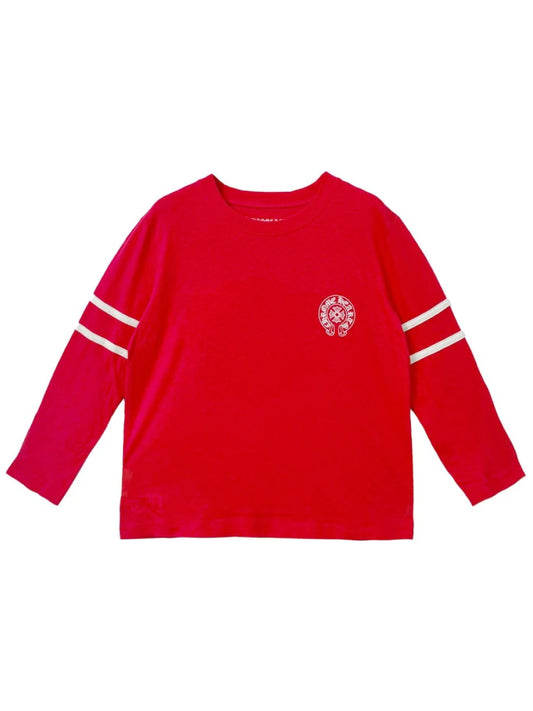 Chrome Hearts White Stripe Sleeve Horseshoe Logo Front 33 Back LS Tee Red