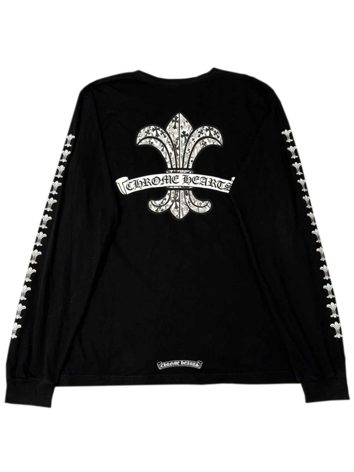 Chrome Hearts White Fleur Sleeve Front and Back LS Tee Black