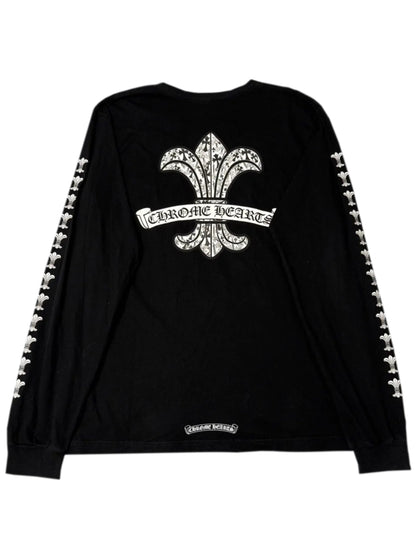 Chrome Hearts White Fleur Sleeve Front and Back LS Tee Black