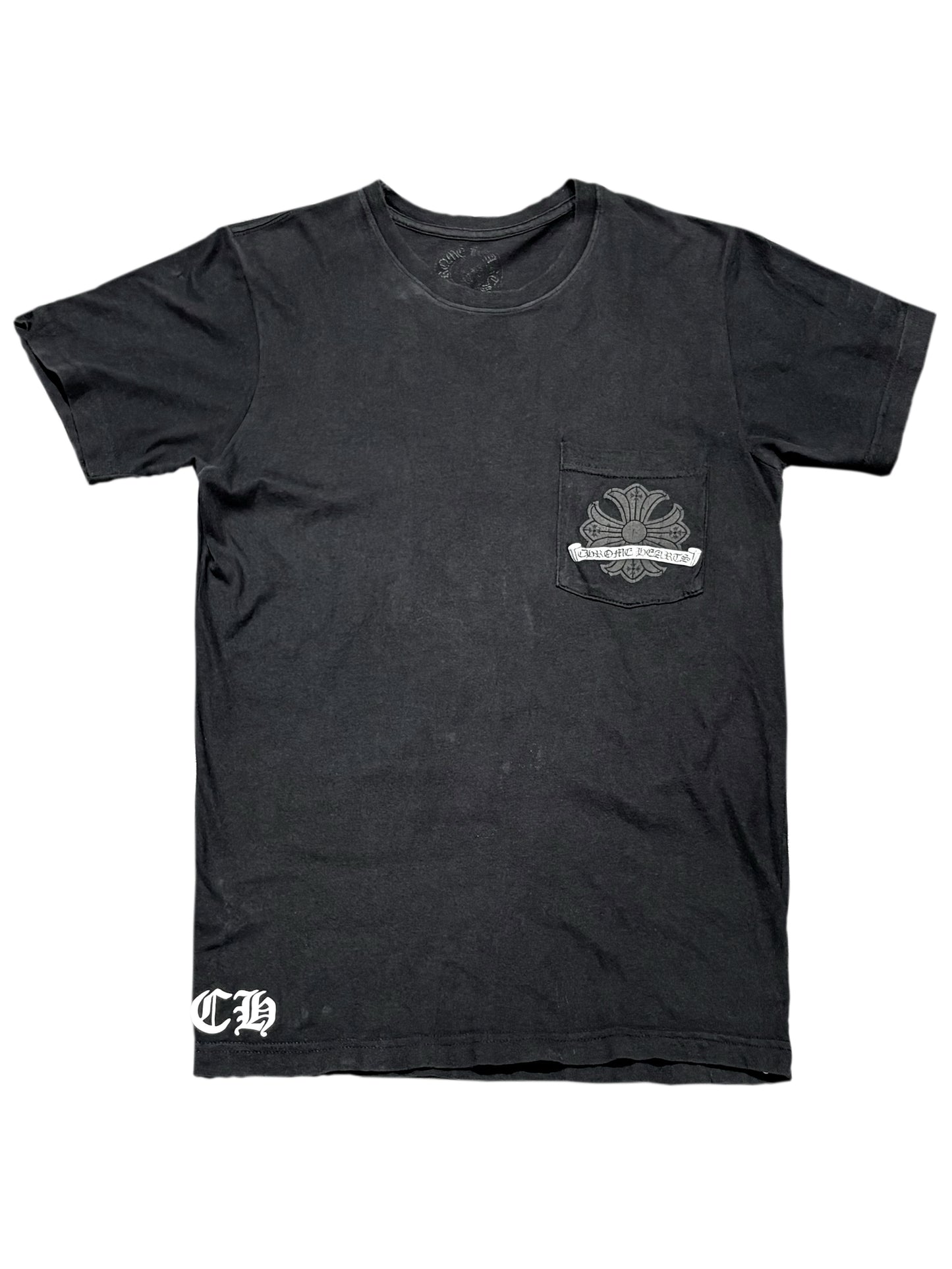 Chrome Hearts CH Cross Logo Pocket Big Damaged Horseshoe Logo Tee Black S C119141157-Used