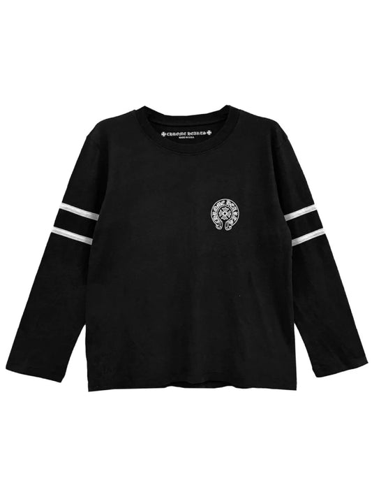 Chrome Hearts White Stripe Sleeve Horseshoe Logo Front 33 Back LS Tee Black