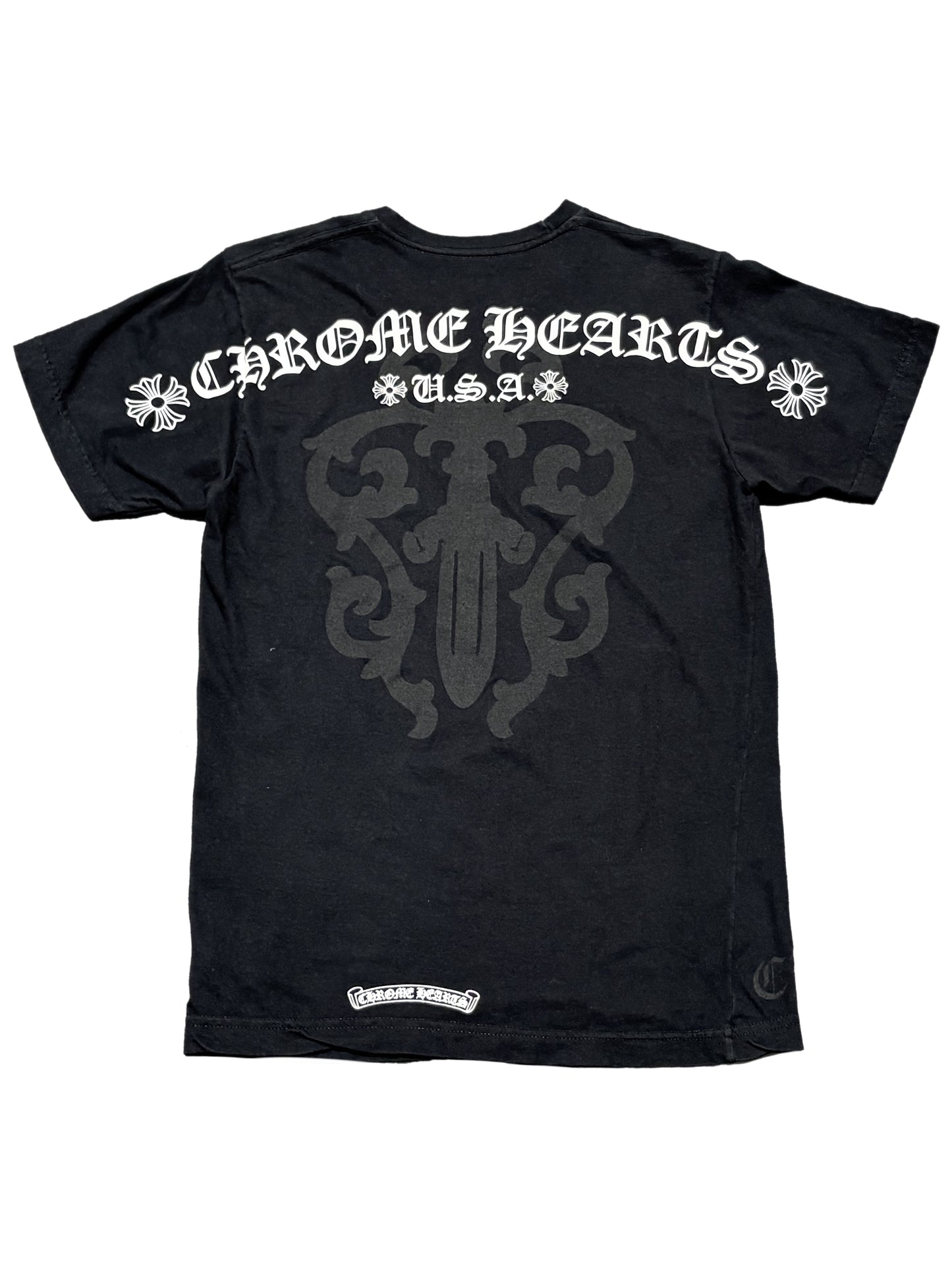 Chrome Hearts USA Script Scroll Balck Vine Dagger Logo Back Tee Black S C119141344-Used