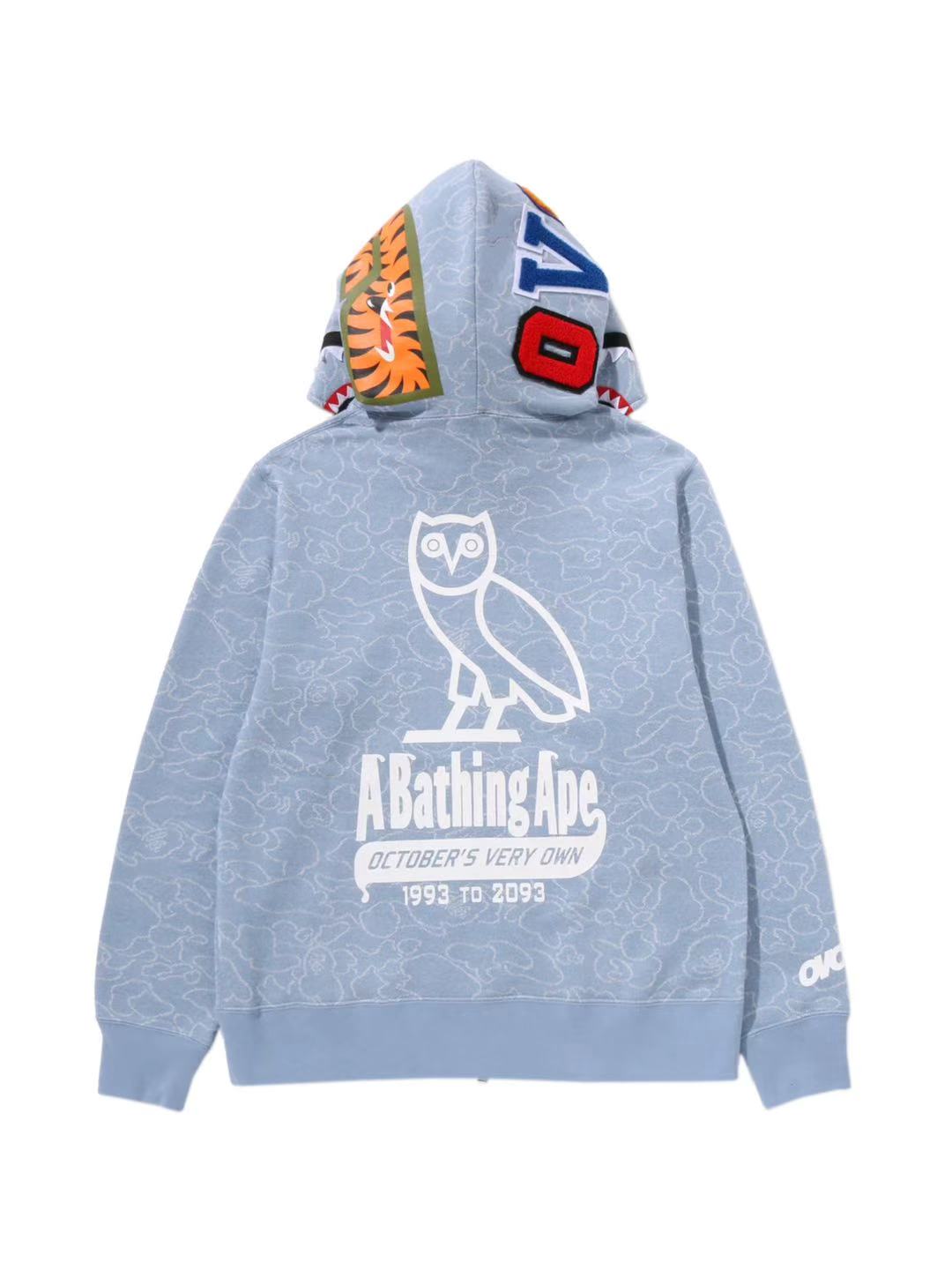 Bape x OVO Neon 1st Camo Jacquard Shark Full Zip Hoodie