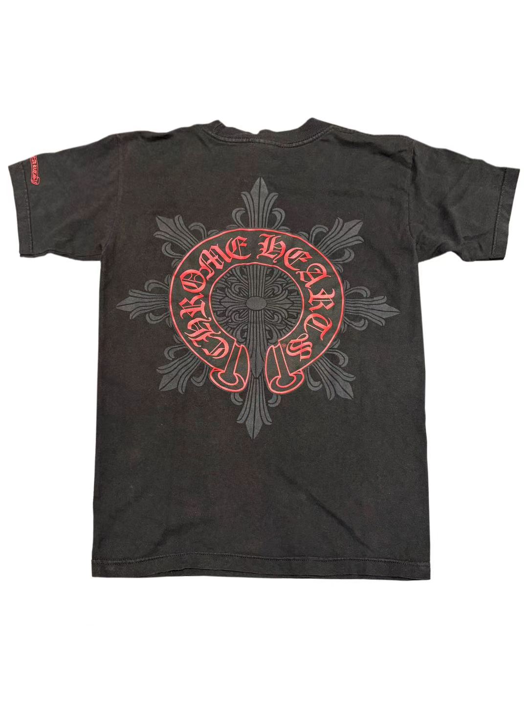 Chrome Hearts Grey Floral Cemetery Red Horseshoe Logo Back Tee Black S C119017644-Used