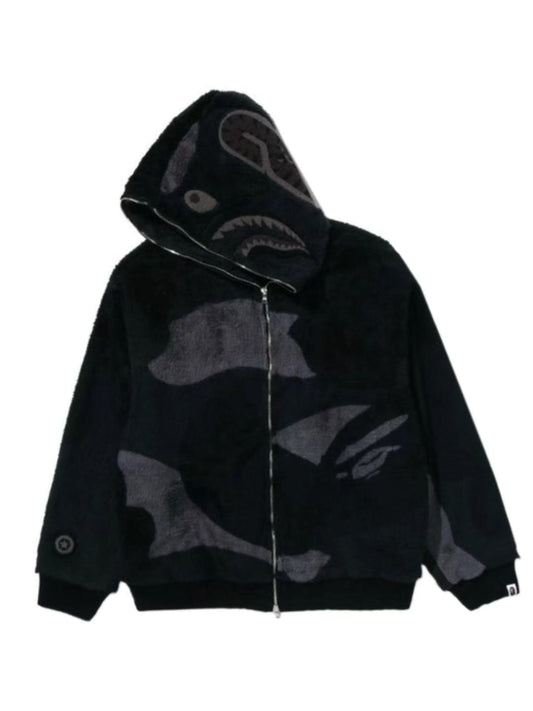 Bape Color Camo Shark Full Zip Sherpa Jacket Black