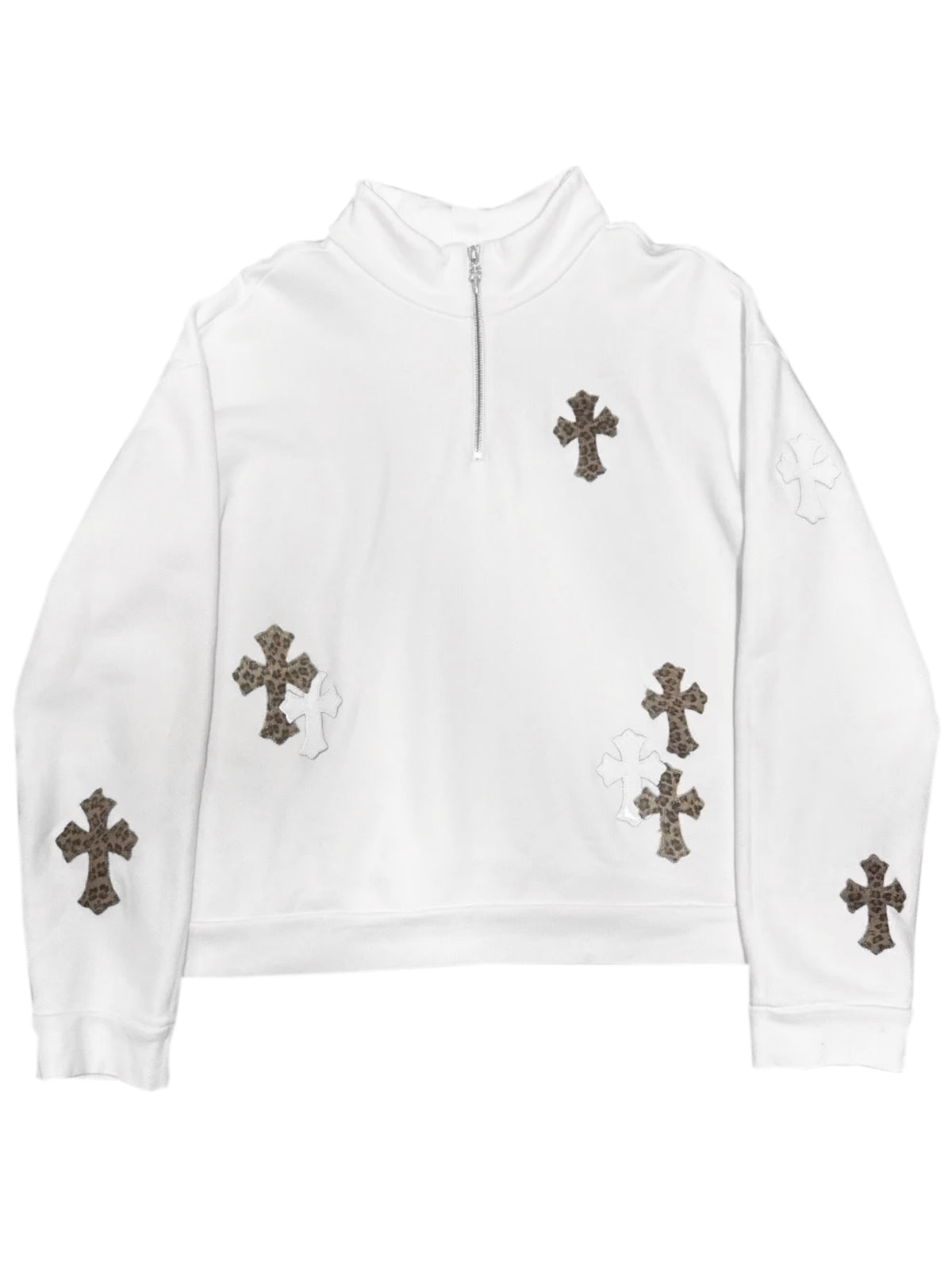 Chrome Hearts White Leopard Cross Patch Quarter Zip Jacket White