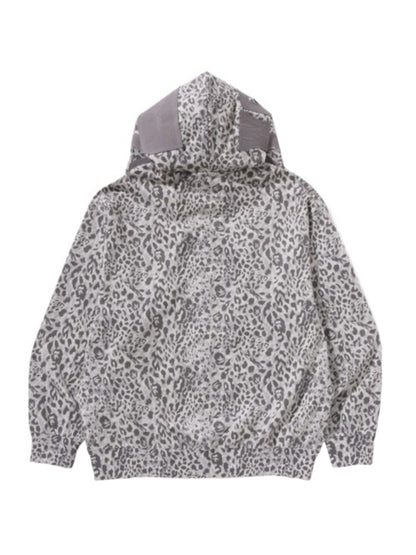 Bape Wild Leopard Pattern Shark Relaxed Fit Full Zip Hoodie Silver