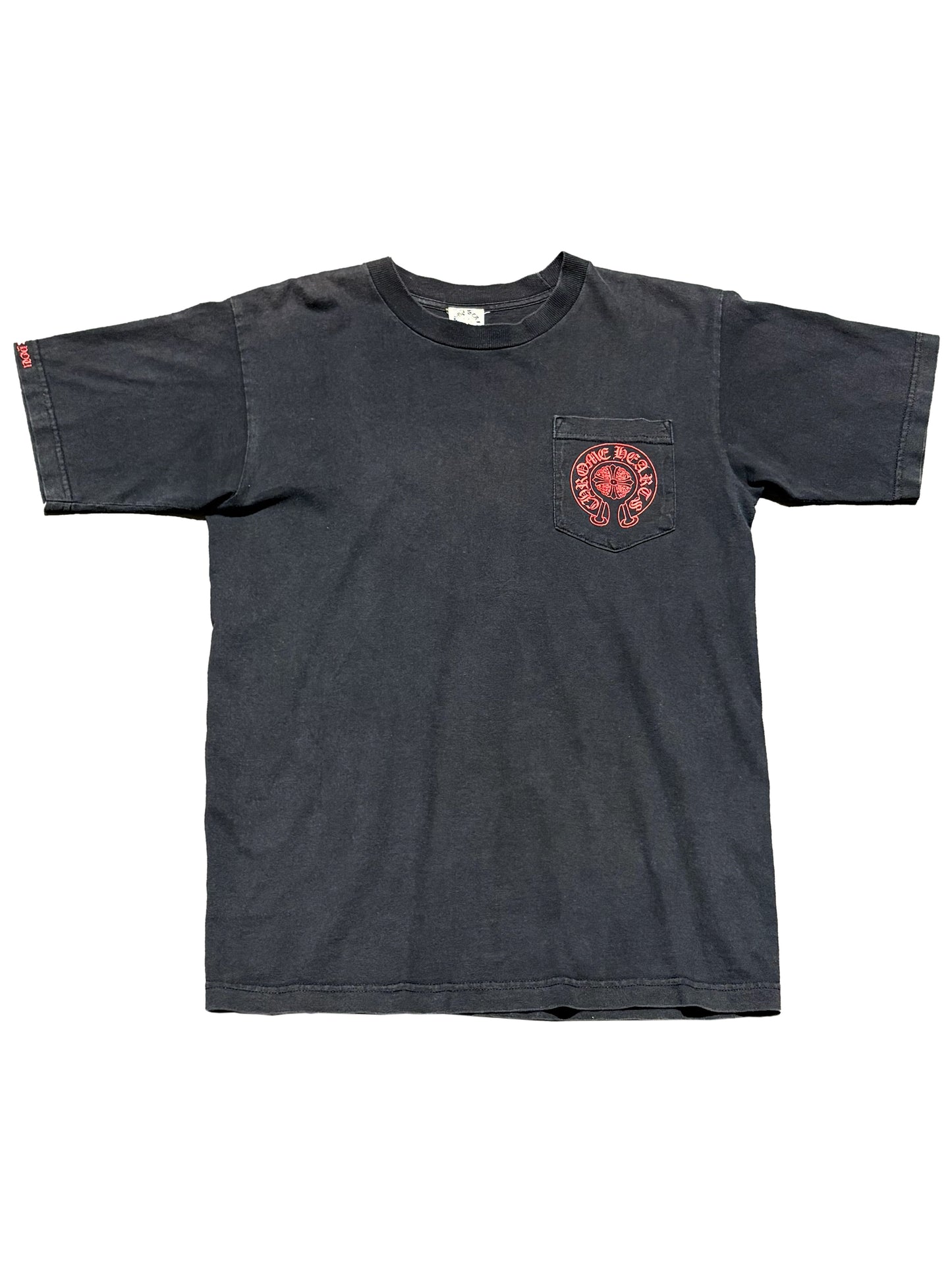 Chrome Hearts Red Horseshoe Logo Pocket Cemetery Cross Logo Back Tee Black M C117579076-Used