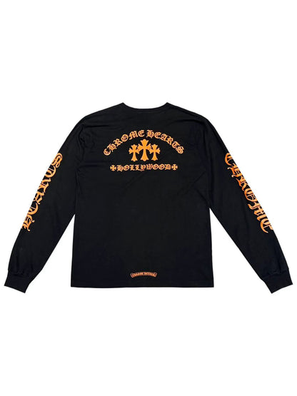Chrome Hearts Hollywood Orange Triple Cross Back LS Tee Black Size L C118445899-Used