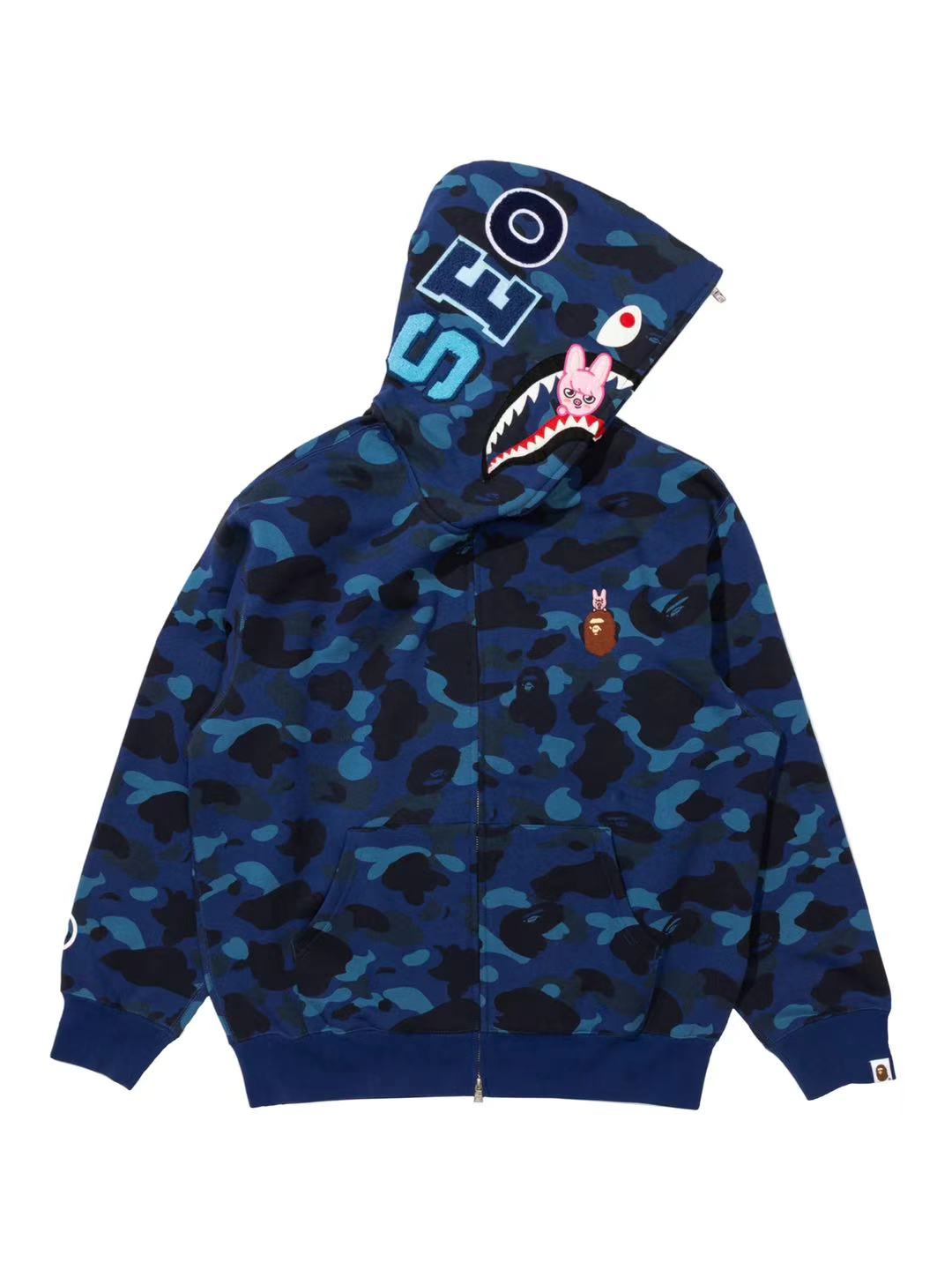 Bape x Straykids Dwaekki Shark Full Zip Hoodie Navy