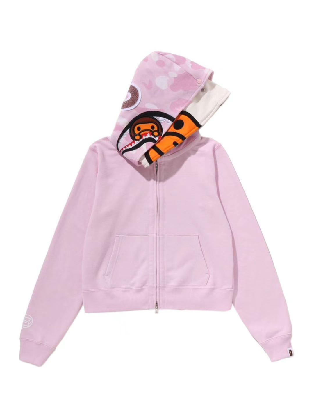 Bape Milo Shark Cropped Full Zip Double Hoodie Ladies Pink