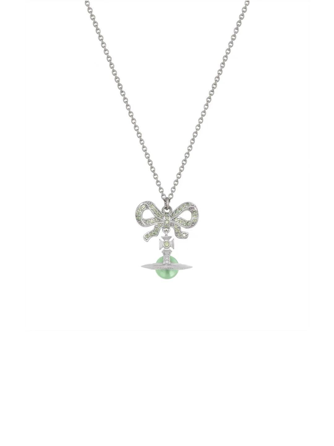 Vivienne Westwood Octavie Pendant Necklace Platinum Apple Green