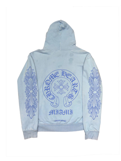 Chrome Hearts Miami Exclusive Blue Floral Sleeve Horseshoe Logo Back Hoodie Blue M C119017007-Used