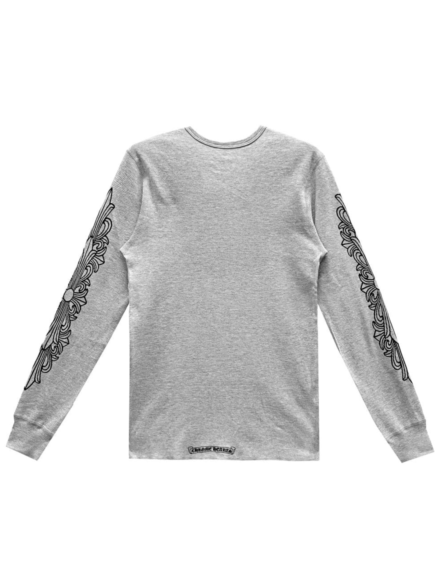 Chrome Hearts Horseshoe Logo Floral Sleeve Waffle Thermal LS Tee Grey