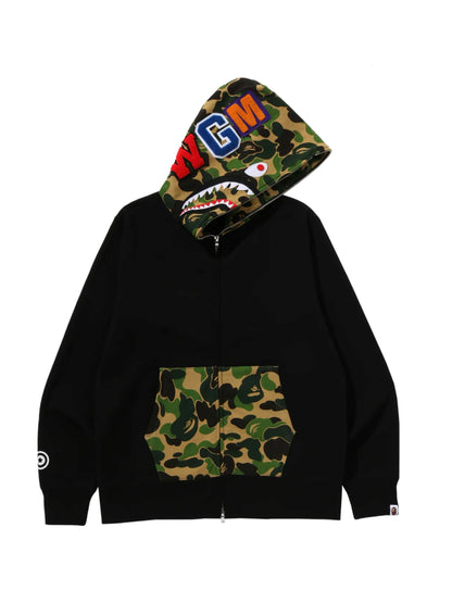 Bape ABC Green Camo Shark Full Zip Hoodie Black