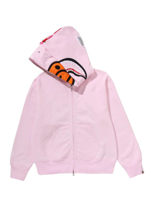 Bape Milo Shark Full Zip Double Hoodie Ladies Pink