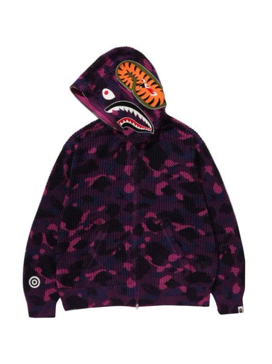 Bape Color Camo Crochet Relaxed Fit Shark Full Zip Hoodie Purple