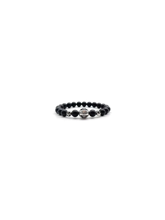 Chrome Hearts 8mm Matte Onyx Bead 3 Silver Bracelet