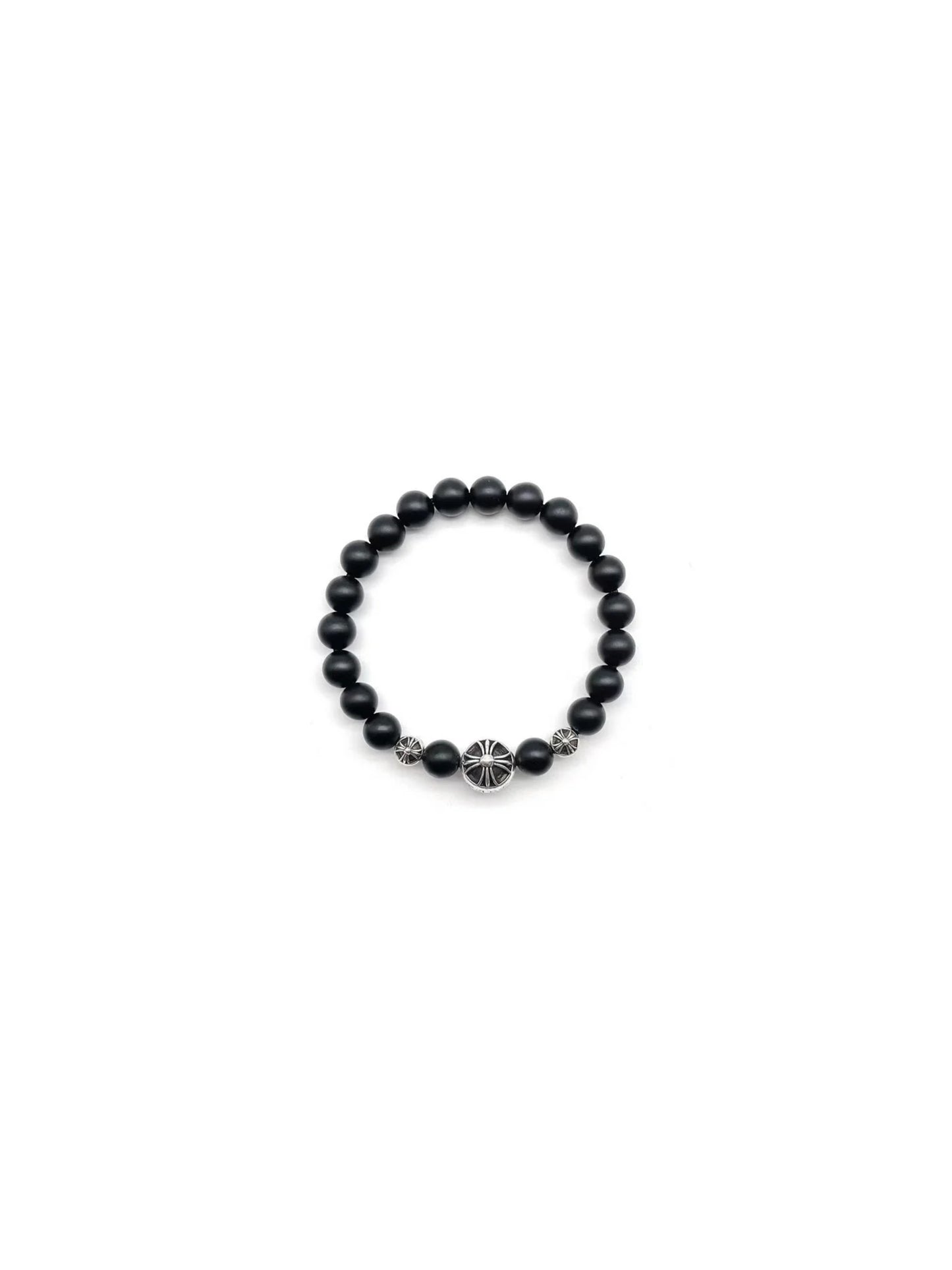 Chrome Hearts 8mm Matte Onyx Bead 3 Silver Bracelet