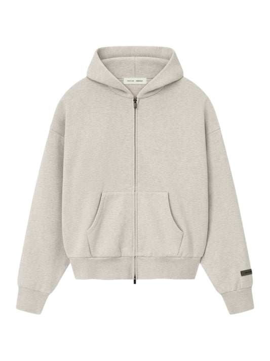 Essentials 25FW Classic Fit Fleece Zip-Up Hoodie Heather Stone