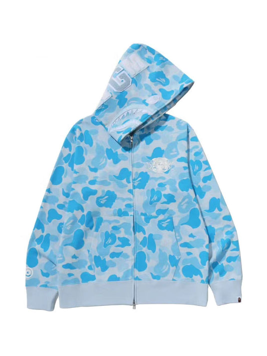 Bape ICY Abc Camo Shark Full Zip Hoodie Blue