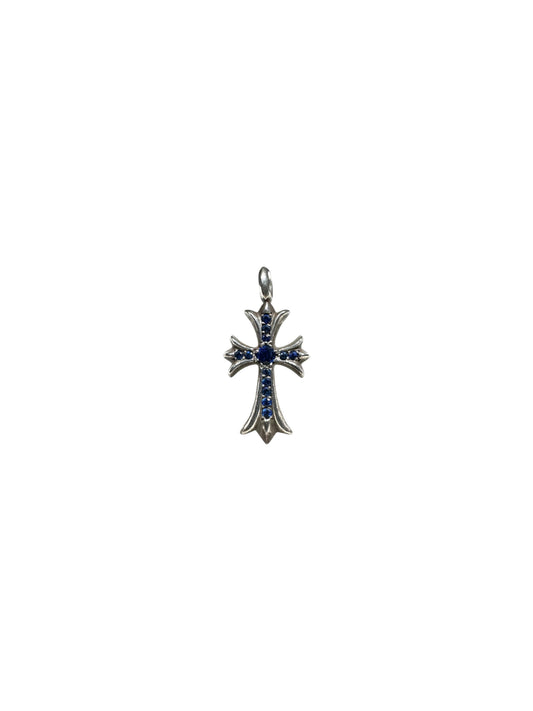 Chrome Hearts Blue Sapphire Tiny CH Cross Silver Pendant