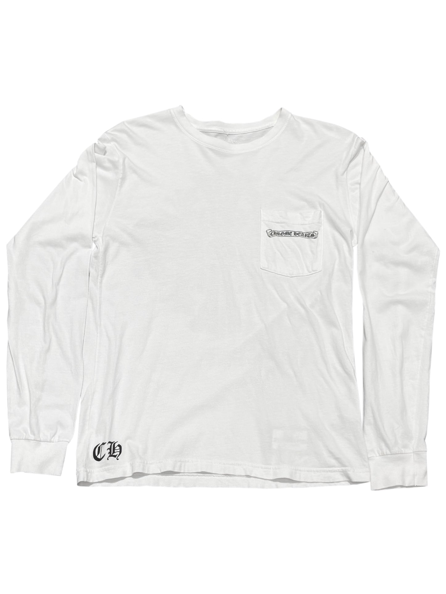 Chrome Hearts Floral CH Plus Scroll Logo Back LS Tee White M C117576830-Used