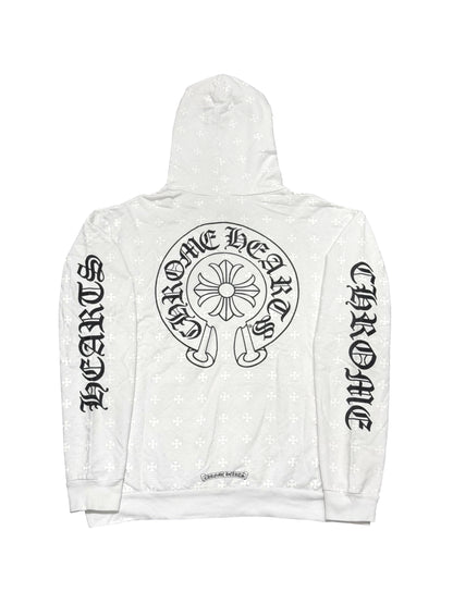 Chrome Hearts Vertical Logo Full Graphic Printed Hoodie White M C219190633-Used
