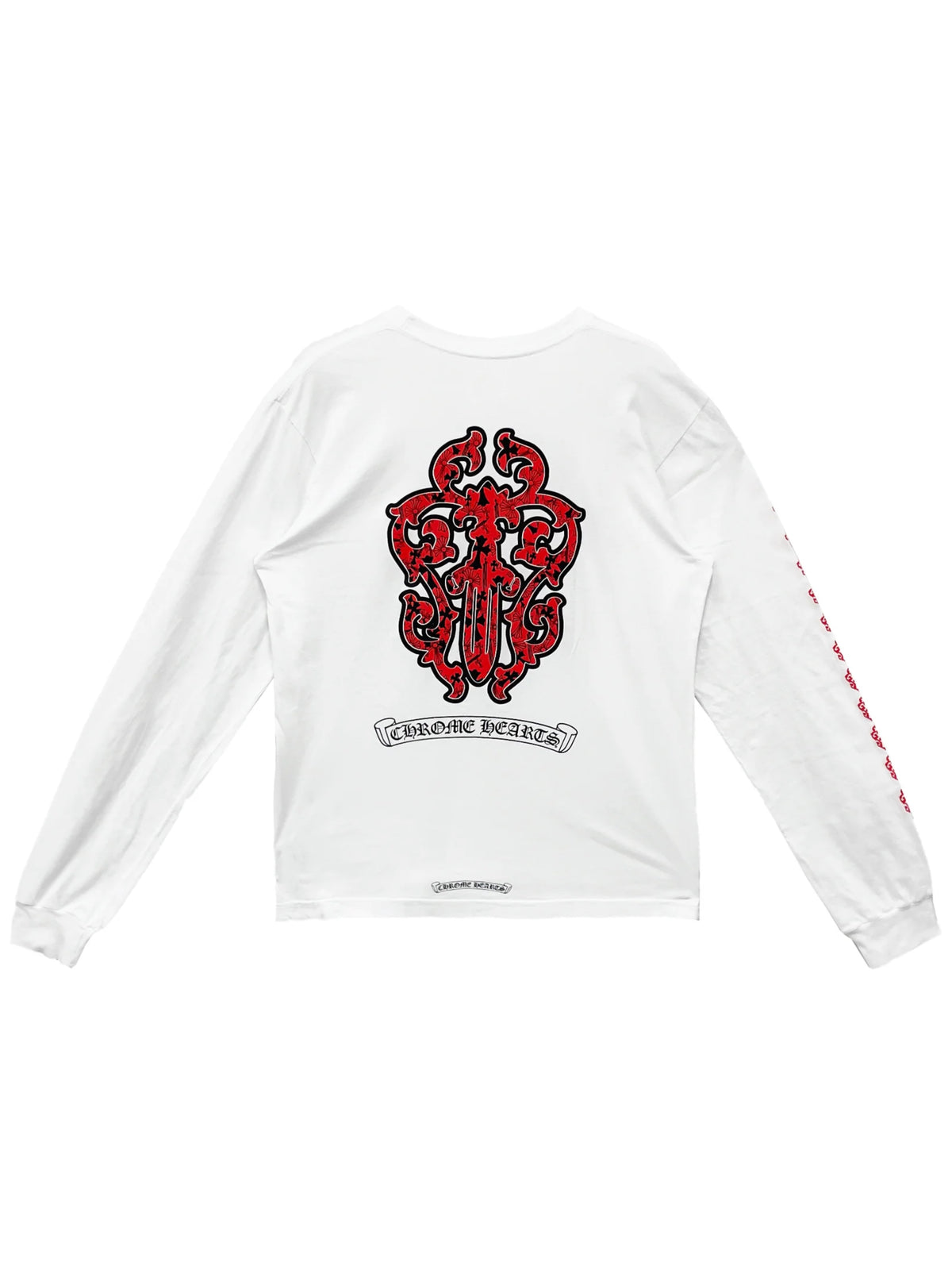 Chrome Hearts Red Vine Dagger Sleeve Front and Back LS Tee White