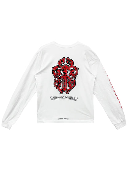 Chrome Hearts Red Vine Dagger Sleeve Front and Back LS Tee White