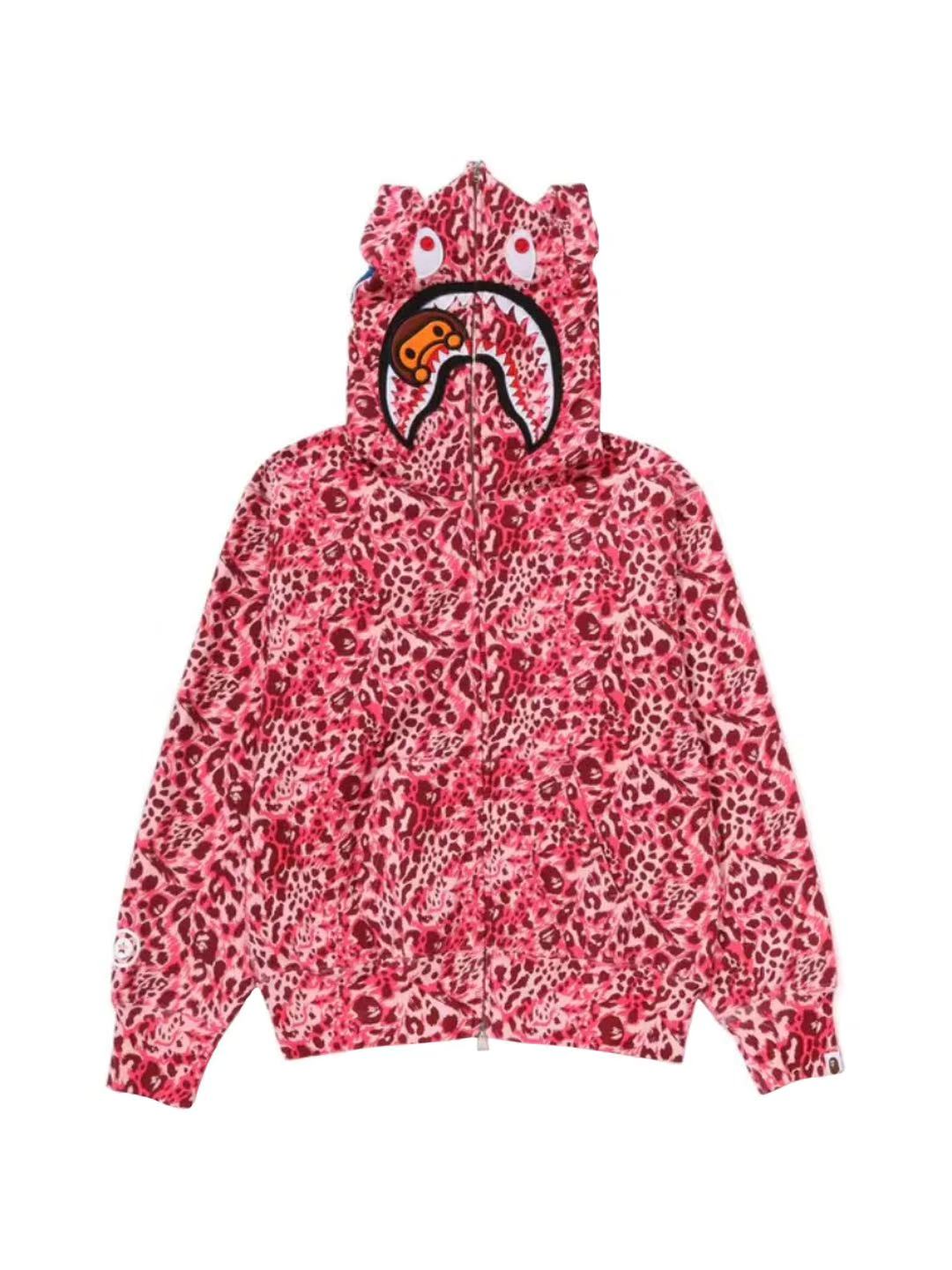 Bape Wild Leopard Pattern Milo Shark Full Zip Hoodie Pink